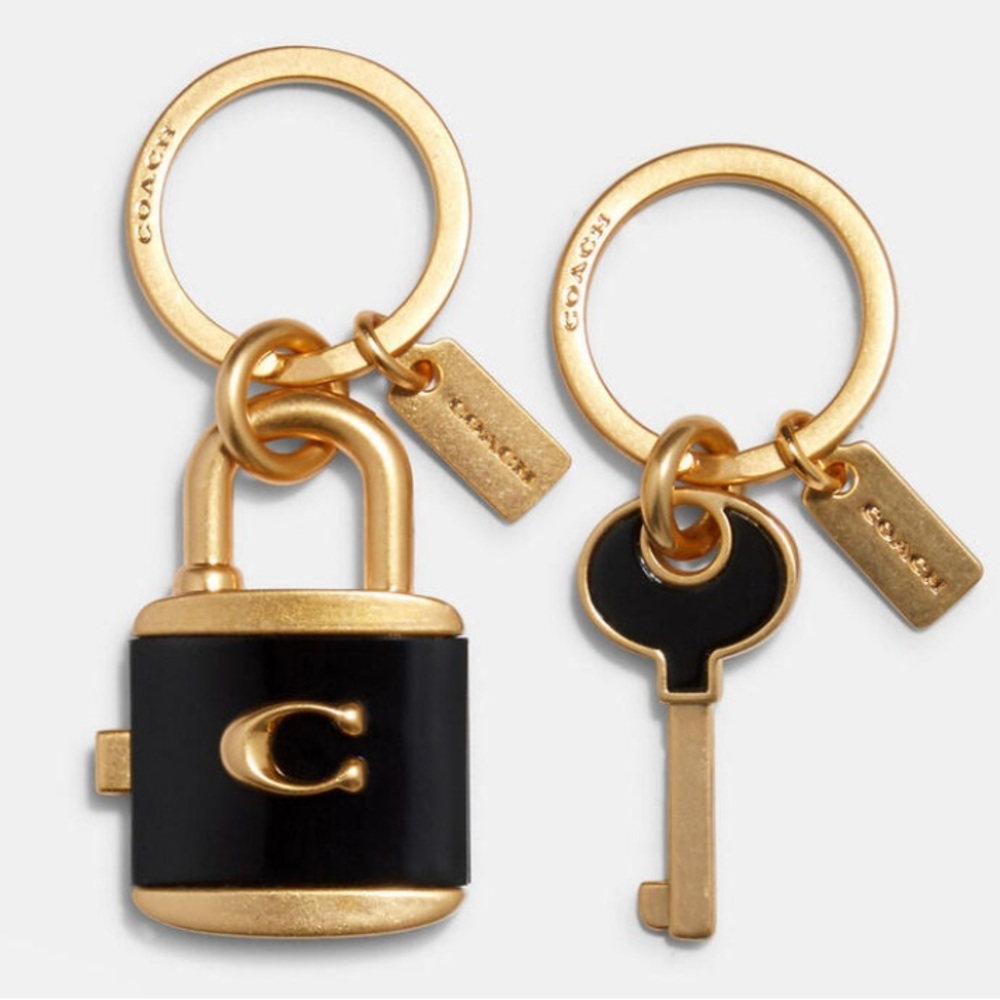 Coach Gold and Black Padlock & Key Keychain Set